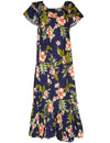 Long Muumuu Hawaiian Dress Kahua Plumeria Navy