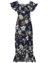 Long Ruffle Muumuu Dress Kahua Plumeria Navy