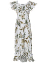 Long Ruffle Muumuu Dress Kahua Plumeria White