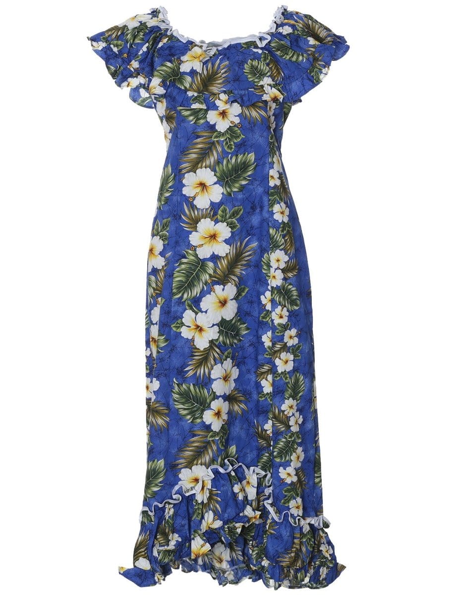 cotton muumuu dresses Long Ruffle Muumuu Dress Kalea Blue / L