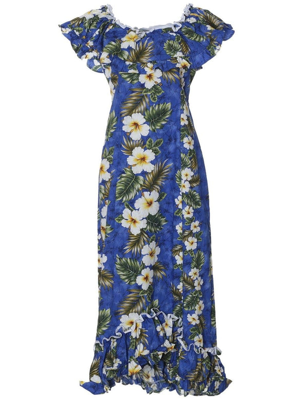 Long Ruffle Muumuu Dress Kalea Blue