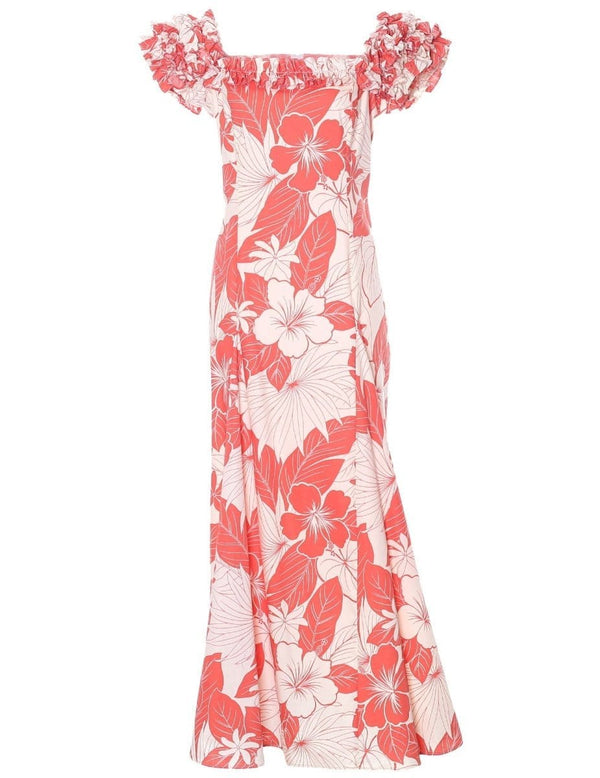 Long Ruffle Muumuu Dress Lanai Adventure Coral