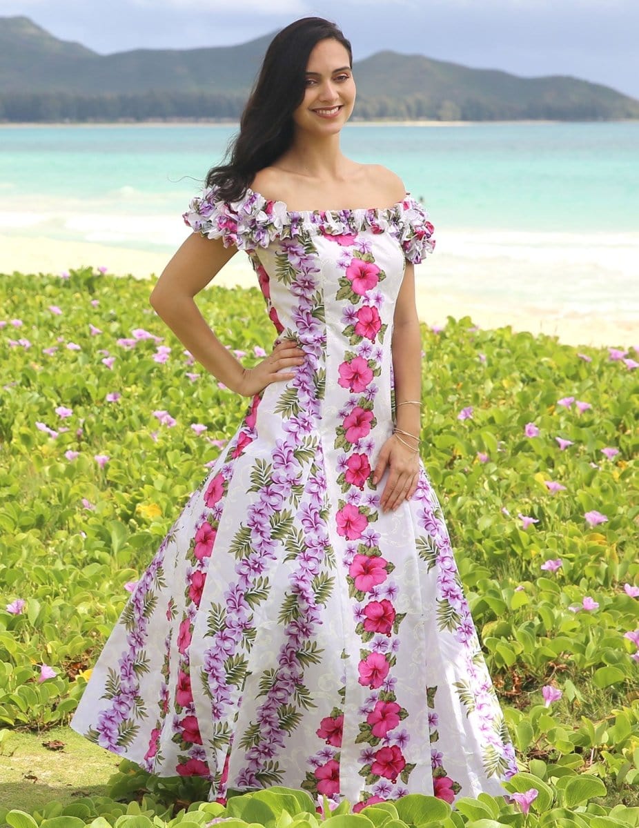 Long Ruffled Muumuu Hawaiian Dress Big Island White / 4XL Long Ruffled Muumuu Hawaiian Dress Big Island White / 4XL