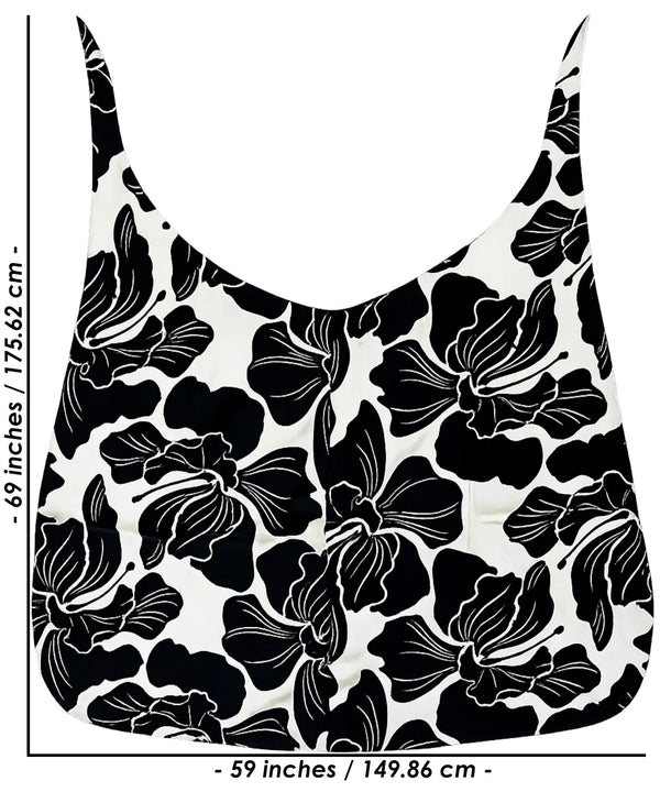 Hibiscus White-Black Full Size Large Sarong-Pareo Cover-up