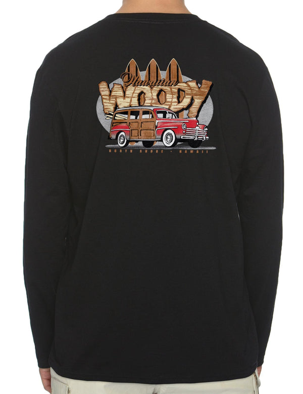Long Sleeve T-Shirt Hawaiian Surfer's Woody Car Black