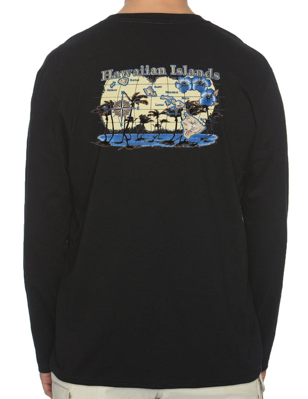 Hawaiian Islands Map Long Sleeves T-Shirt Black