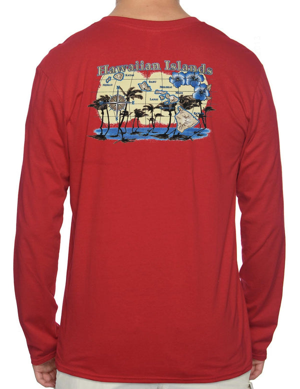 Hawaiian Islands Map Long Sleeves T-Shirt Red
