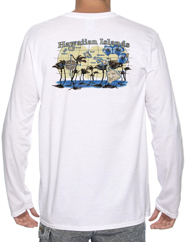 Hawaiian Islands Map Long Sleeves T-Shirt White