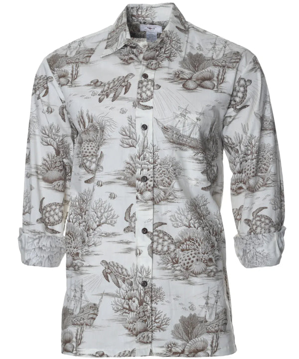 Coral Voyage Hawaiian Shirt Long Sleeves