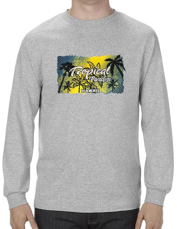 Long Sleeves Tee Tropical Paradise Hawaii Ash