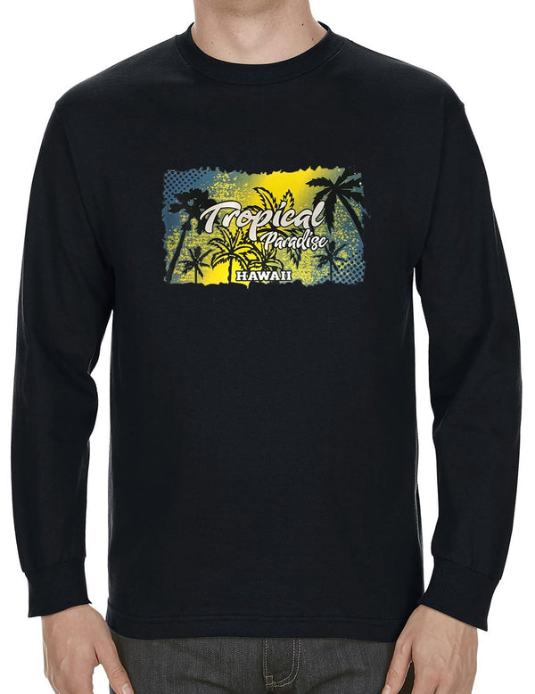 Long Sleeves Tee Tropical Paradise Hawaii Black
