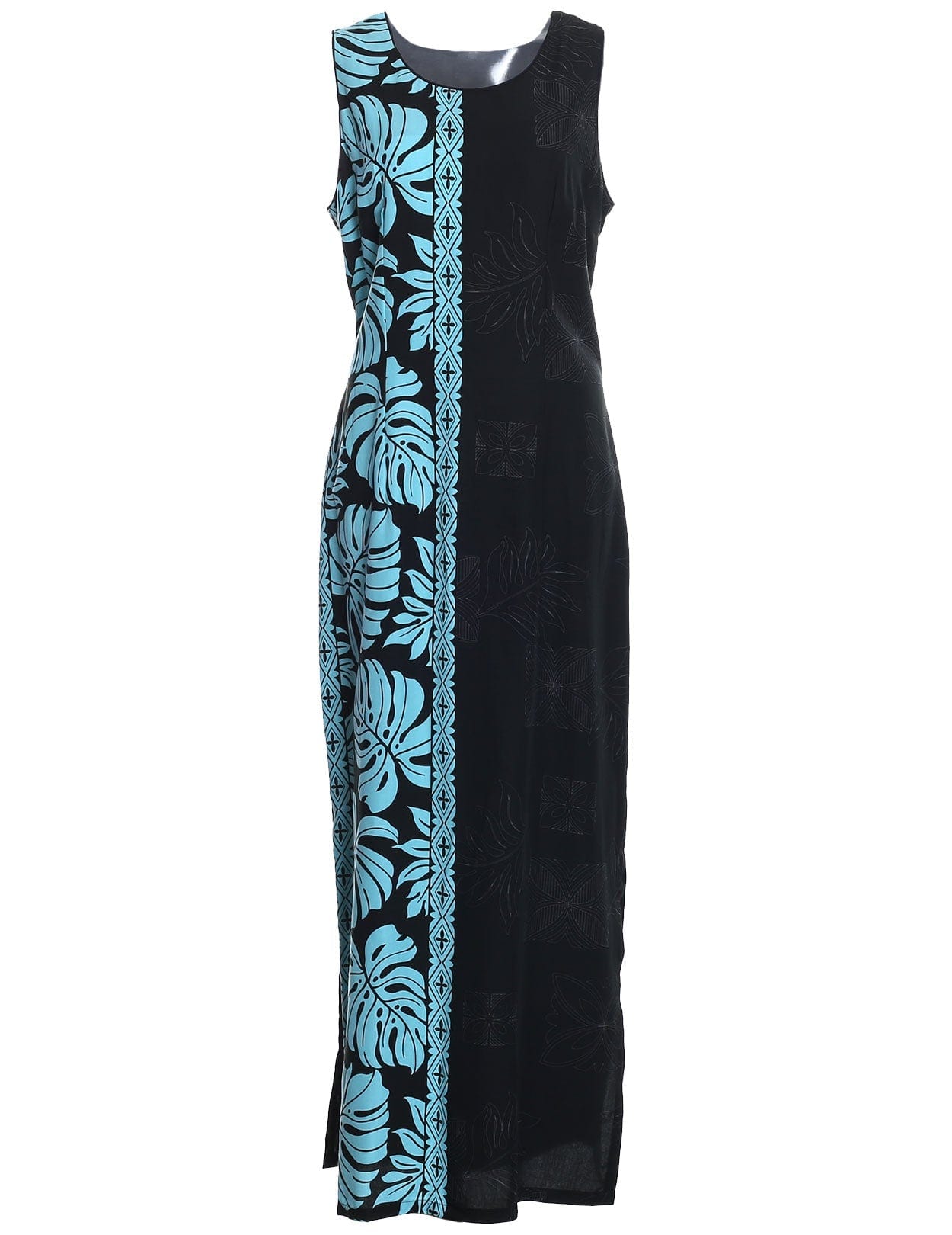 Long Maxi Dress Side Design Prince Kuhio Sleeveless Black-Blue Shaka Time Hawaii Long Maxi Dress Side Design Prince Kuhio Sleeveless Black-Blue Shaka Time Hawaii