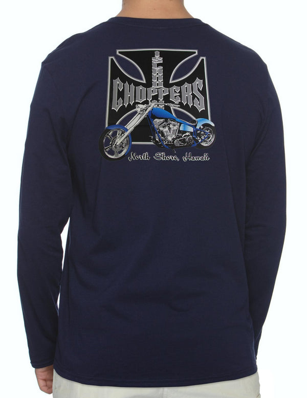 Island Choppers Hawaiian Long Sleeve T-Shirt Navy Shaka Time Hawaii