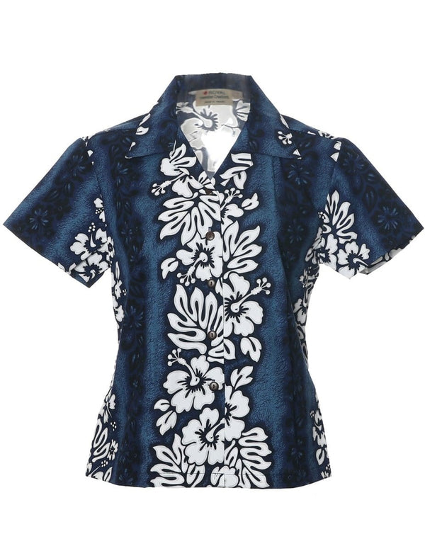 Luna Fitted Hawaiian Blouse Navy Royal Creations