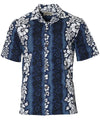 Luna Hawaiian Lei Design Beach Shirt Navy