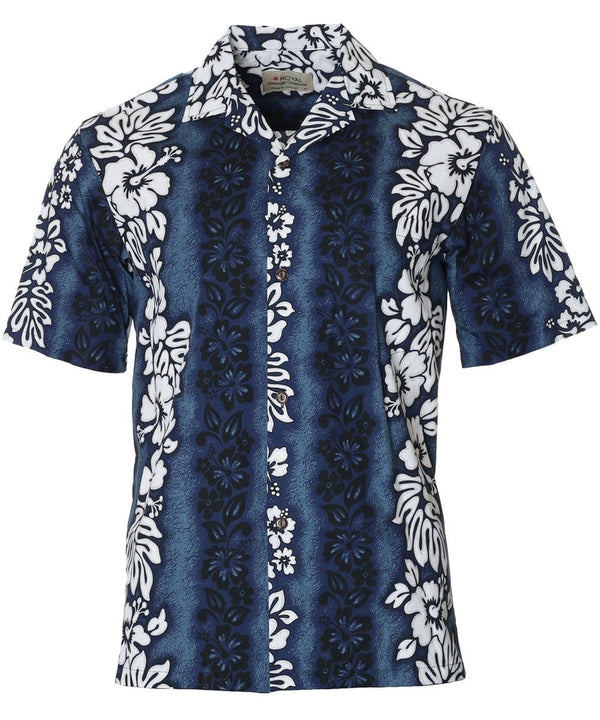 Luna Hawaiian Lei Design Beach Shirt Navy