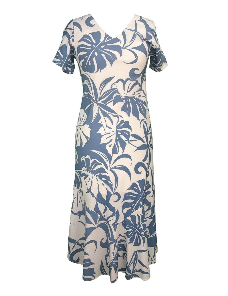 Makena Tea Length V-Neck Cap Sleeves Dress Shaka Time Hawaii Makena Tea Length V-Neck Cap Sleeves Dress Shaka Time Hawaii