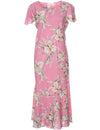 Malana Orchids Maxi Hawaiian Dress Cap Sleeves Coral