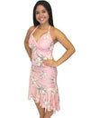 Malana Orchids Midi Length Halter Hawaiian Dress Coral