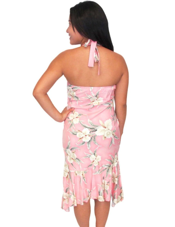 Malana Orchids Midi Length Halter Hawaiian Dress