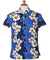 Mandarin Collar Royal Hibiscus Blouse with Cap Sleeves Royal