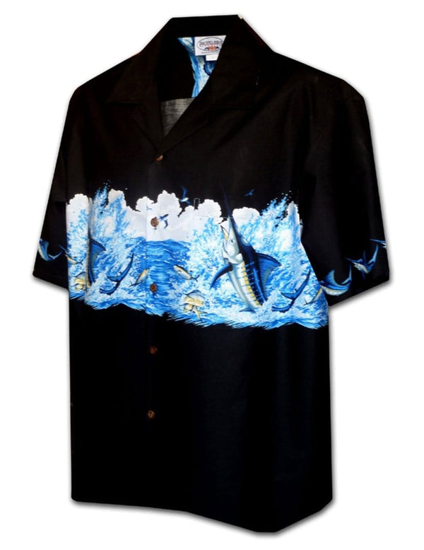 Marlin Adventure Chest Band Aloha Shirt Black