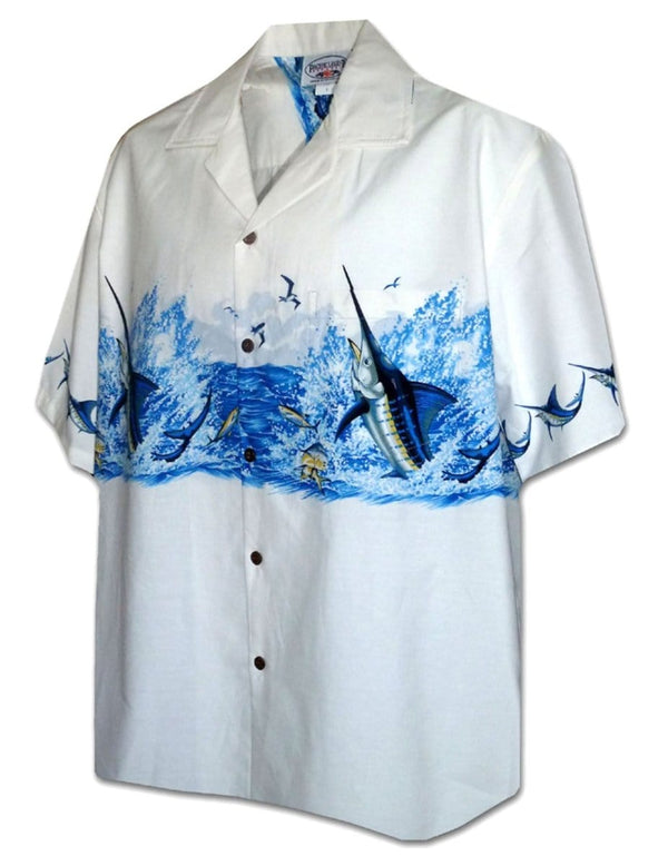Marlin Adventure Chest Band Aloha Shirt White