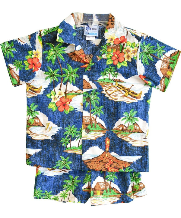Mauna Loa Toddler Boy's Hawaiian Clothes Set Navy