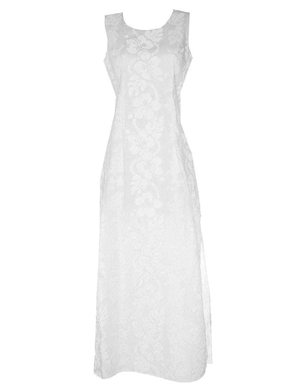 Maxi A-Line Sleeveless Hawaiian Dress Hibiscus Leis