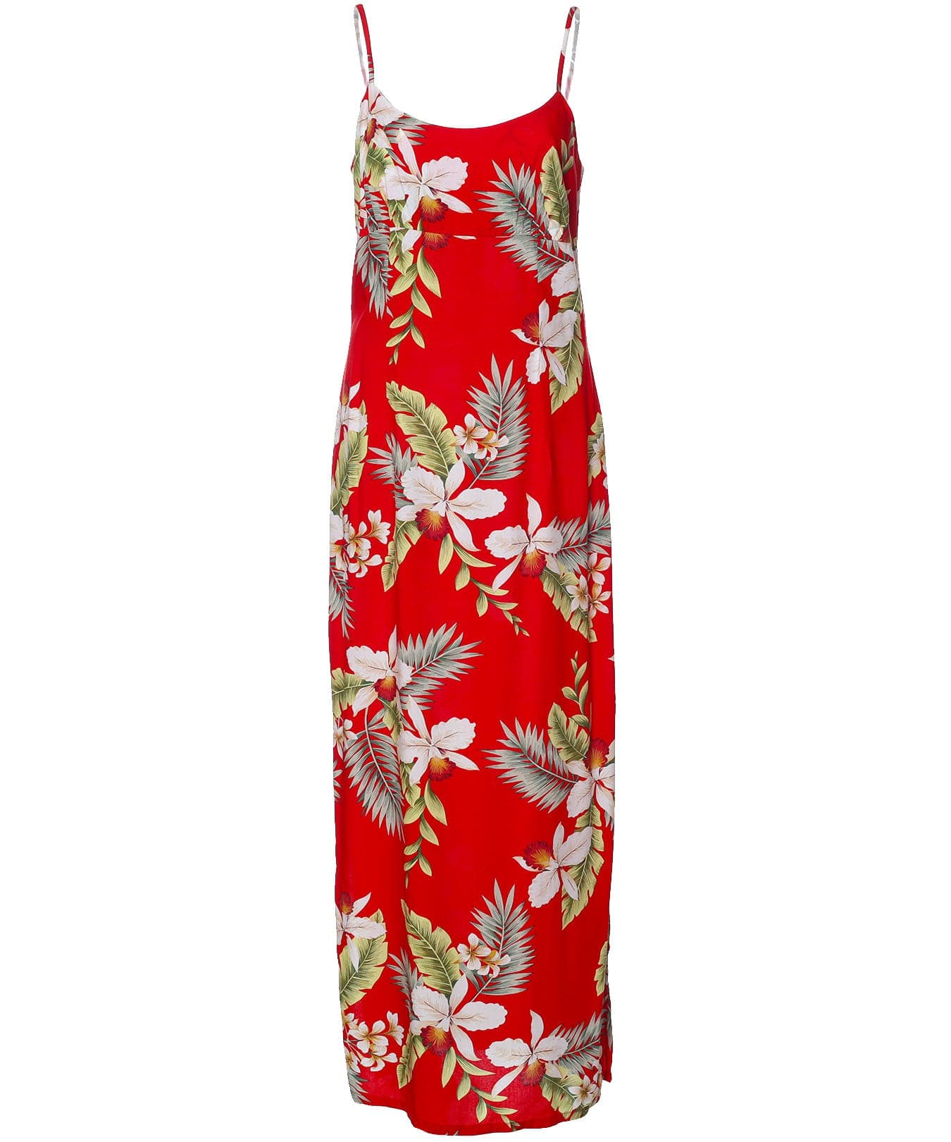 Long Maxi Hawaiian Dress Skinny Straps Hanapepe Red / Xs Long Maxi Hawaiian Dress Skinny Straps Hanapepe Red / Xs