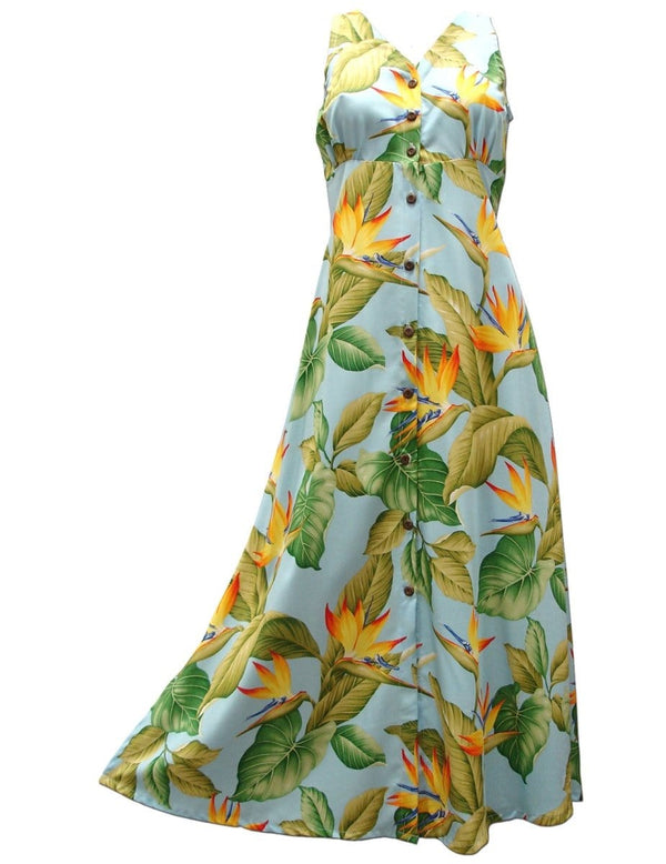 Maxi Cocktail Dress Airbrush Birds of Paradise Sky Blue