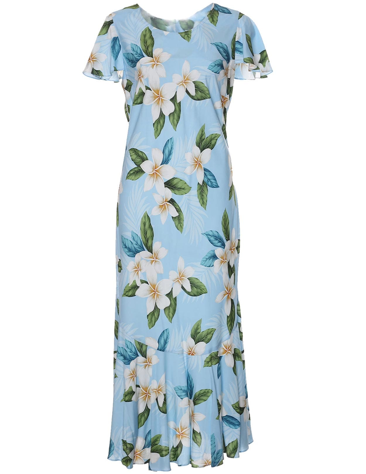 hawaiian maxi dress with sleeves Deep Green Fern Elegance Hawaiian Long Flare Dress / Muumuu Mall 16