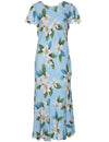 Plumeria Sky Maxi Hawaiian Dress Cap Sleeves Sky Blue