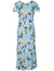 Plumeria Sky Maxi Hawaiian Dress Cap Sleeves Sky Blue
