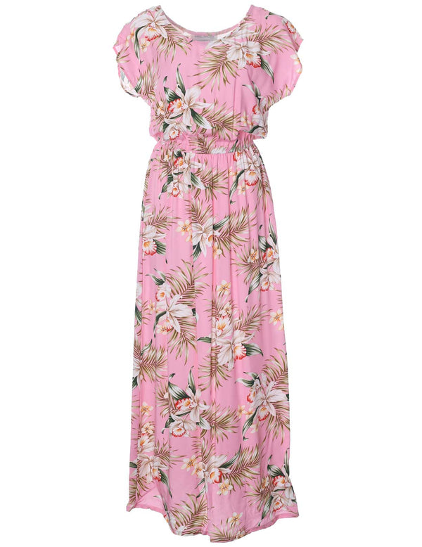 Classic Orchids Full Length Dress Cap Sleeves Pink KY