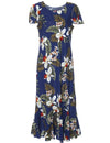 Maxi Hawaiian Dress Cap Sleeves Hanapepe Navy