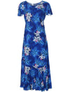 Maxi Hawaiian Dress Cap Sleeves Midnight Orchid Blue