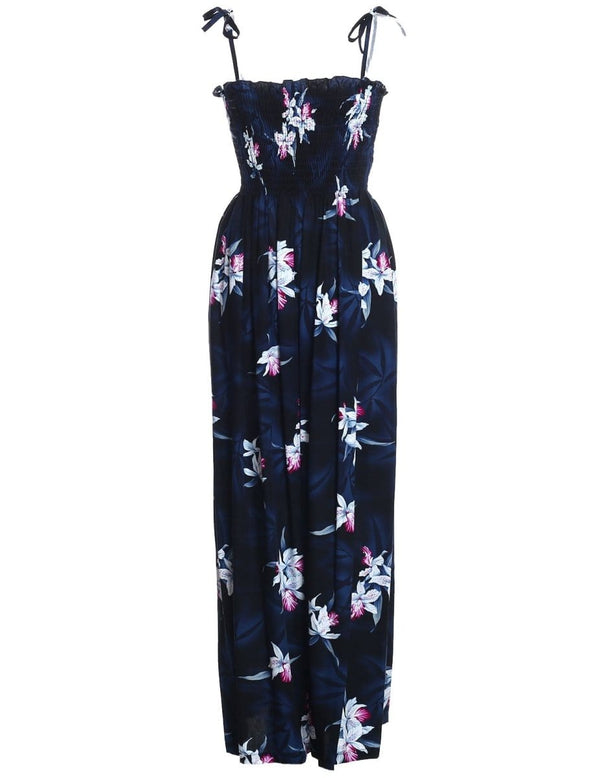 Maxi Hawaiian Dress Smock Top Midnight Orchid Black Fits XS to XL (2-16) Two Palms