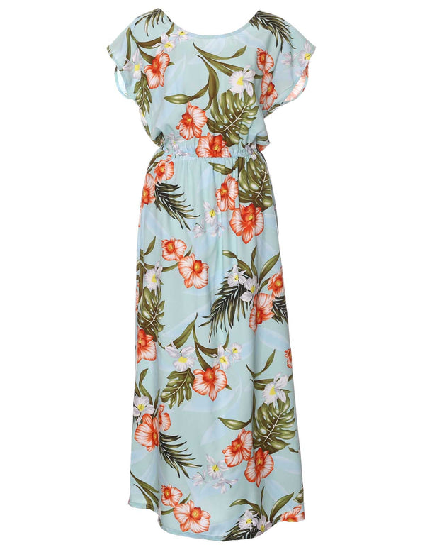 Full Length Dress Cap Sleeves Passion Orchids Light Blue