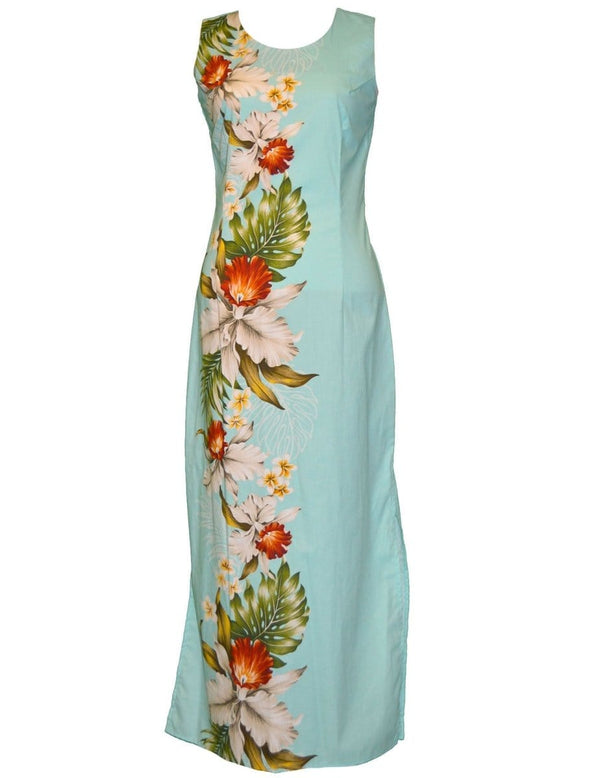 Maxi Long Dress Orchids Koloa Aloha Aqua
