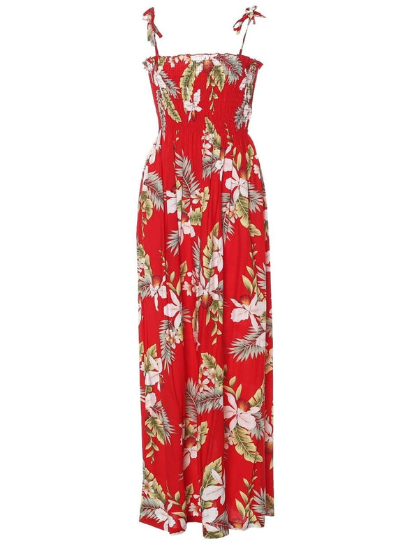 Maxi Long Smock Floral Hawaiian Dress Hanapepe Red Fits XS to XL (2-16)