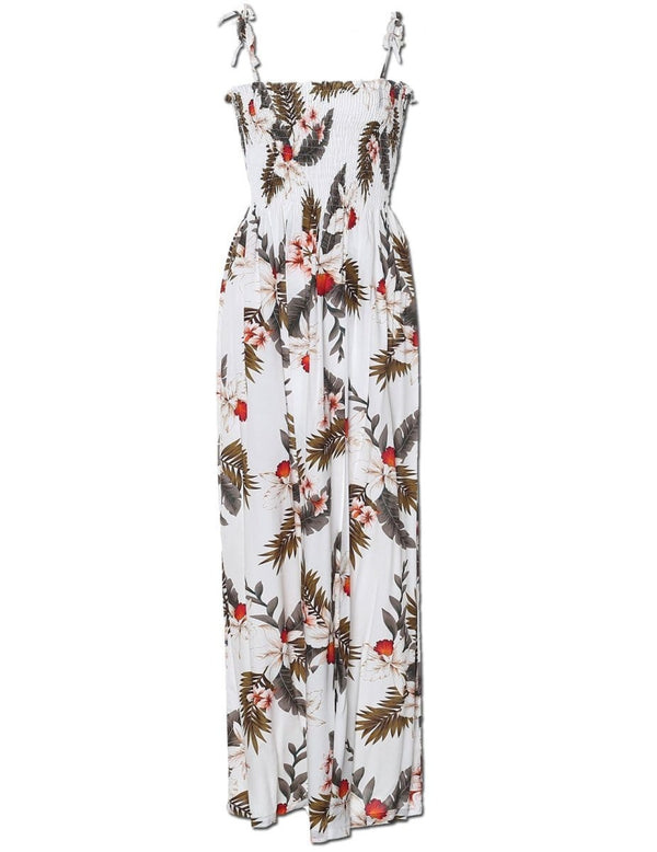 Maxi Long Smock Floral Hawaiian Dress Hanapepe White Fits XS to XL (2-16)