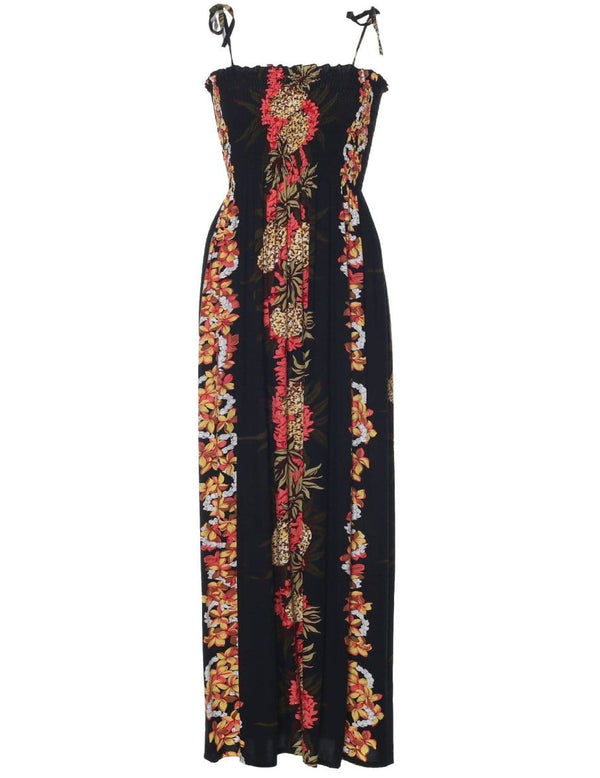 Maxi Smock Long Dress Pineapple Panel Black Fits XS to XL (2-16)