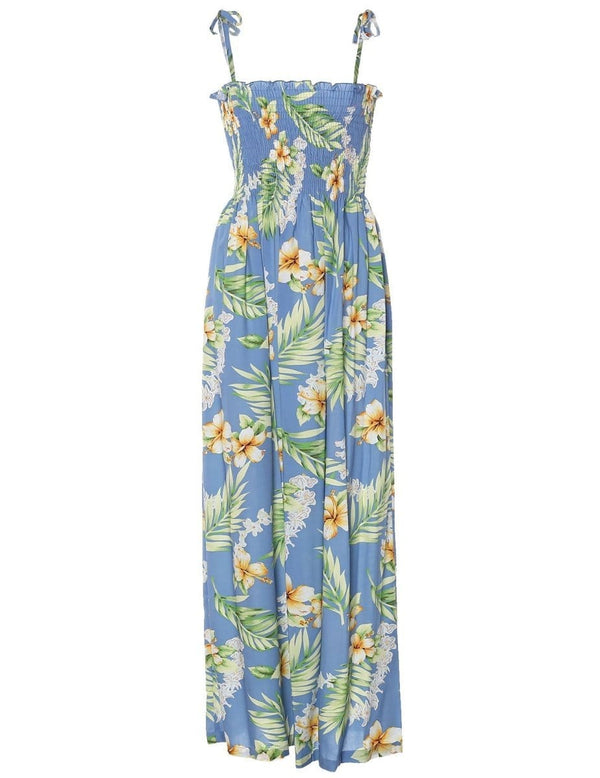 Maxi Smock Top Hawaiian Dress Island Tuberose Ocean Blue Fits XS to XL (2-16)
