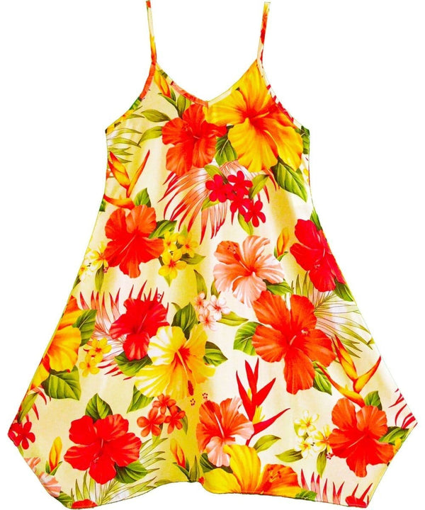 Mega Hibiscus Girls Dress with Scarf Hem Cream