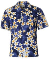 Men Aloha Shirt Tropical Island Plumeria Blue