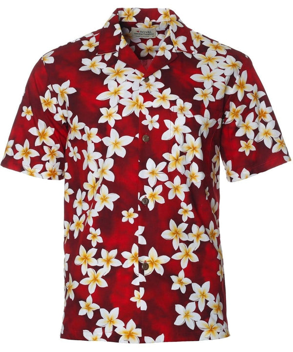 Men Aloha Shirt Tropical Island Plumeria Red