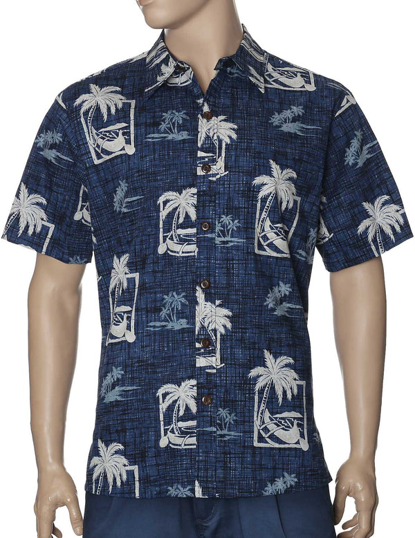 Dress Shirt Button-Up Hawaiian Kahala Navy Royal Creations