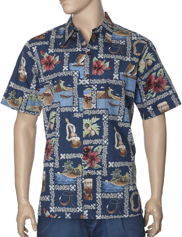 Portlock Button-Up Dress Hawaiian Shirt Navy Royal Creations