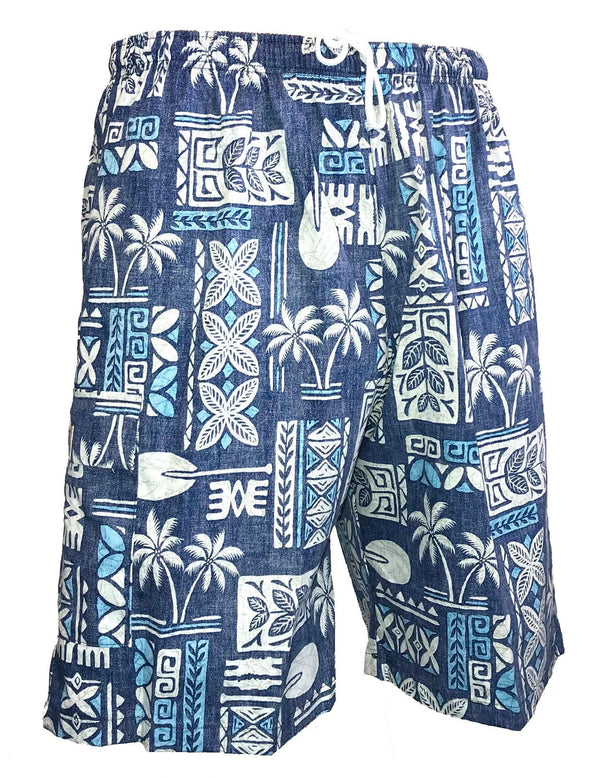 Cotton Hawaiian Printed Shorts Kapena Navy S